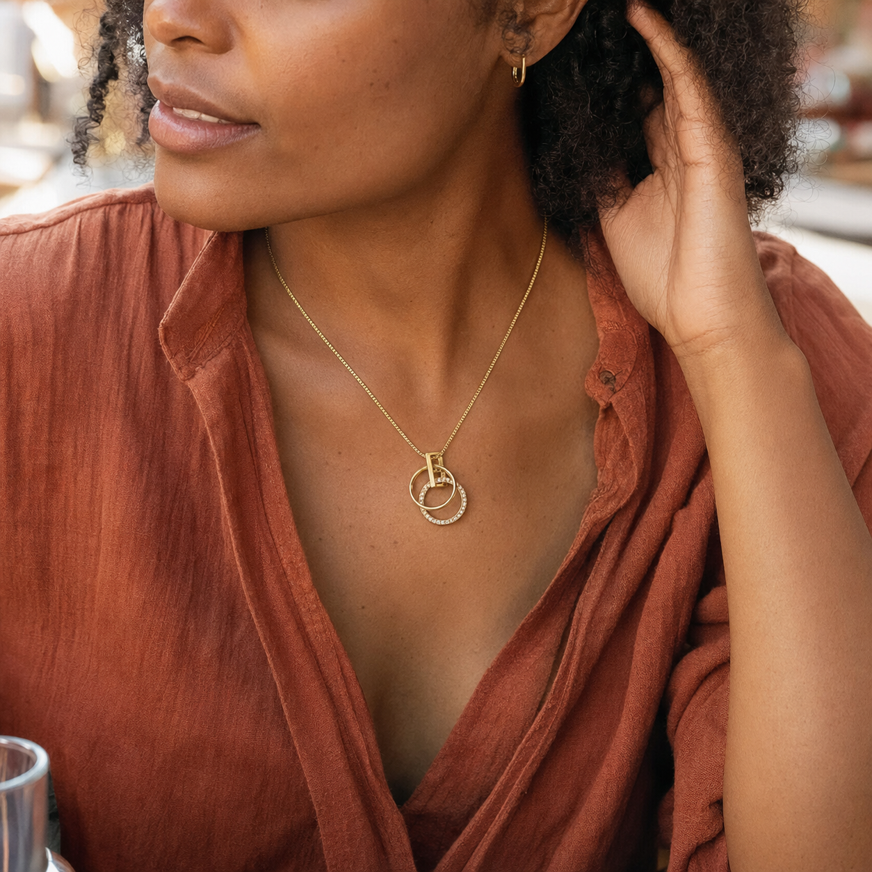 Crystal Interlocking Circle Pendant Necklace