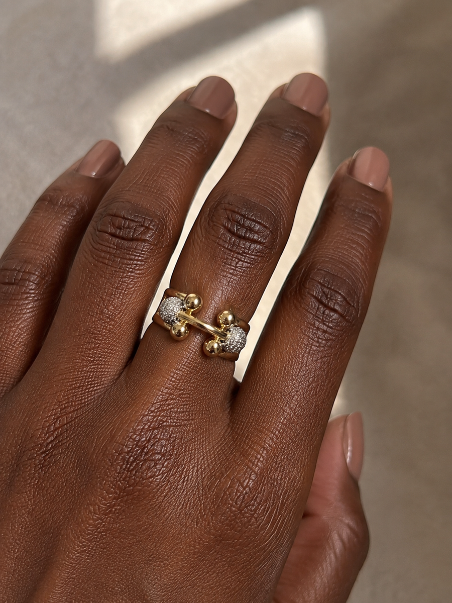 Crystal Orb Double Band Open Ring