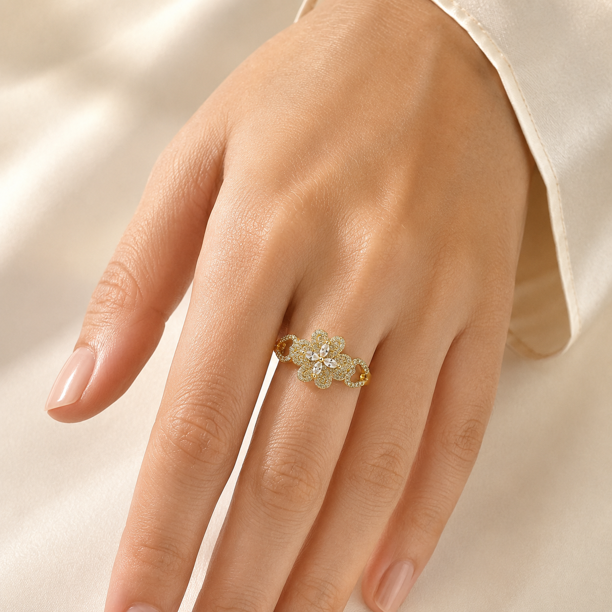 Crystal Floral Butterfly Open Ring