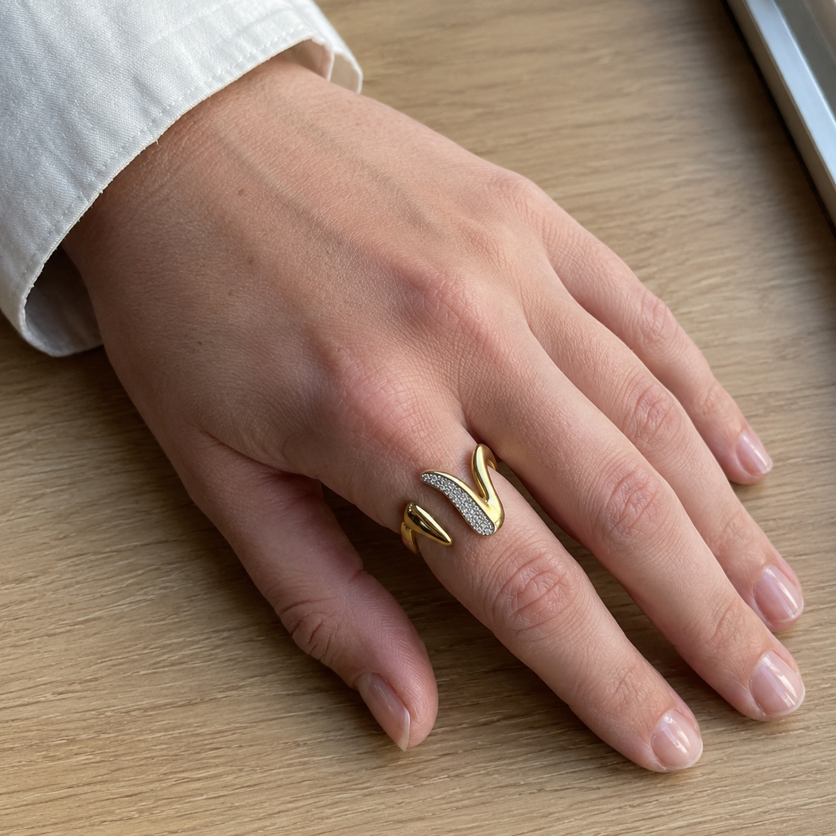 Crystal Sculptural Loop Open Ring