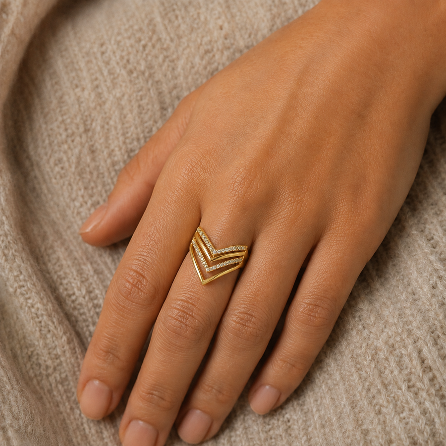 Crystal Triple Chevron Open Ring
