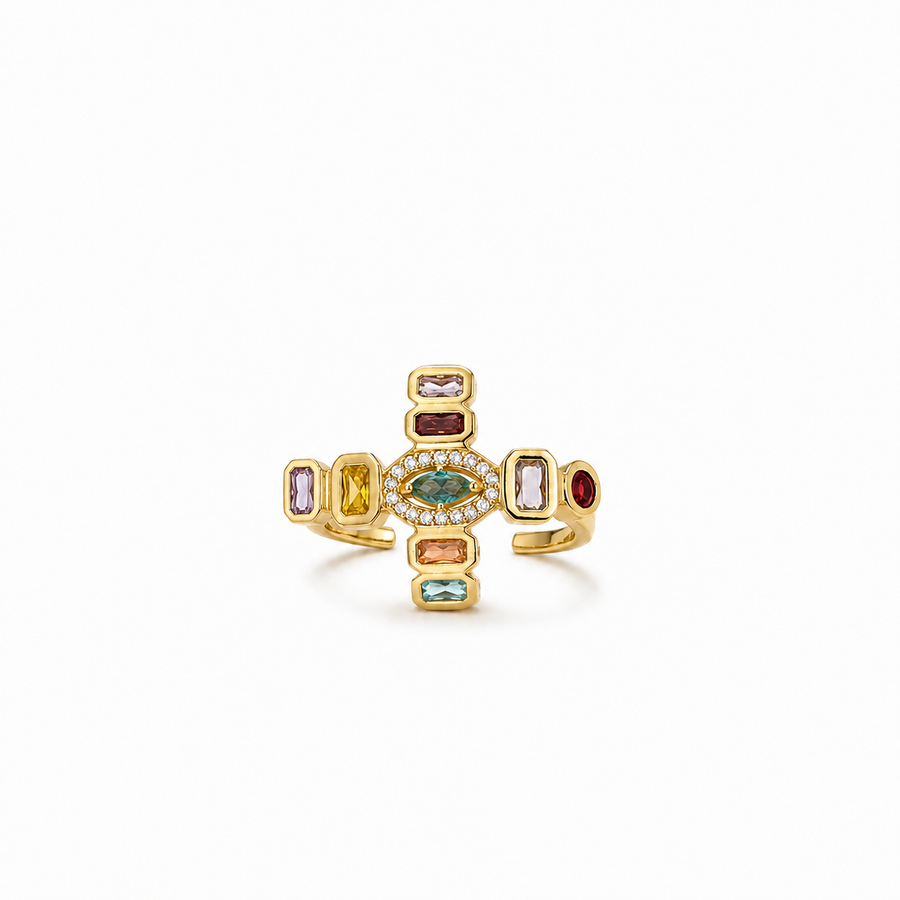 Multicolor Crystal Evil Eye Open Ring