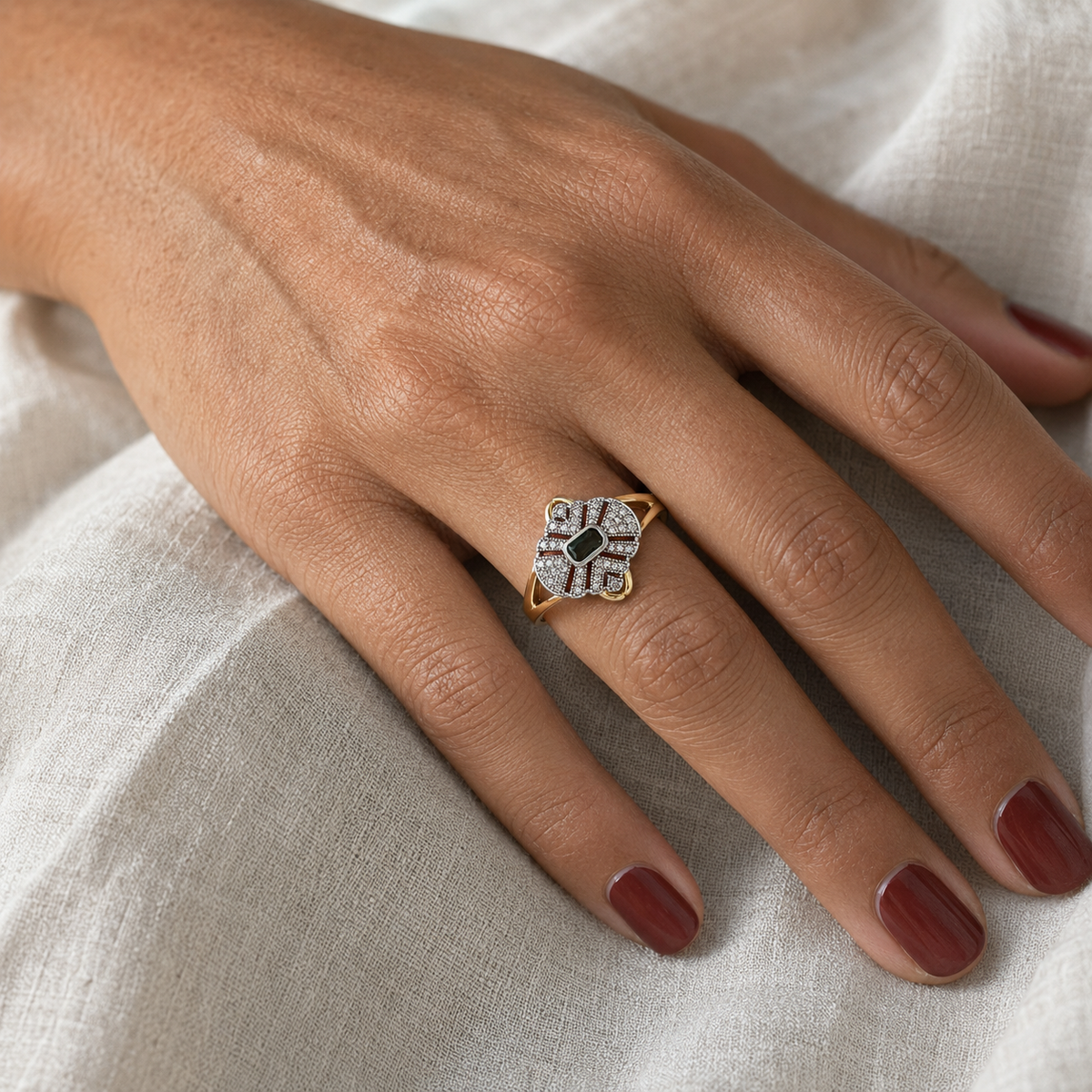 Green Crystal Art Deco Ring