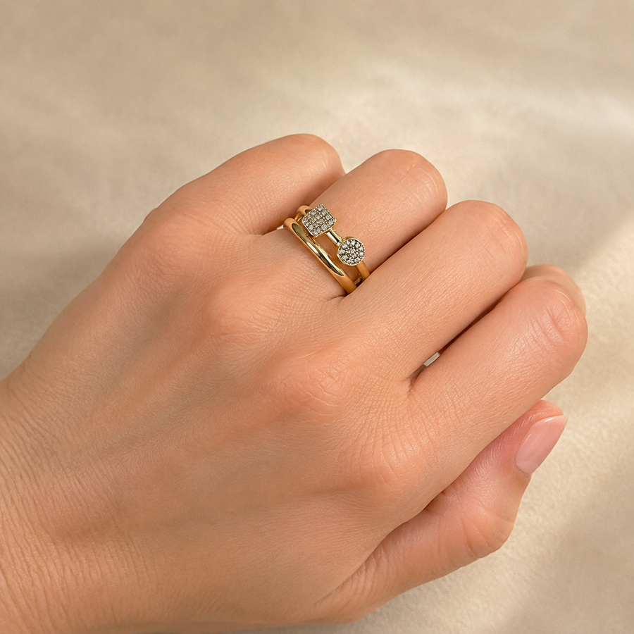 Crystal Geometric Duo Open Ring