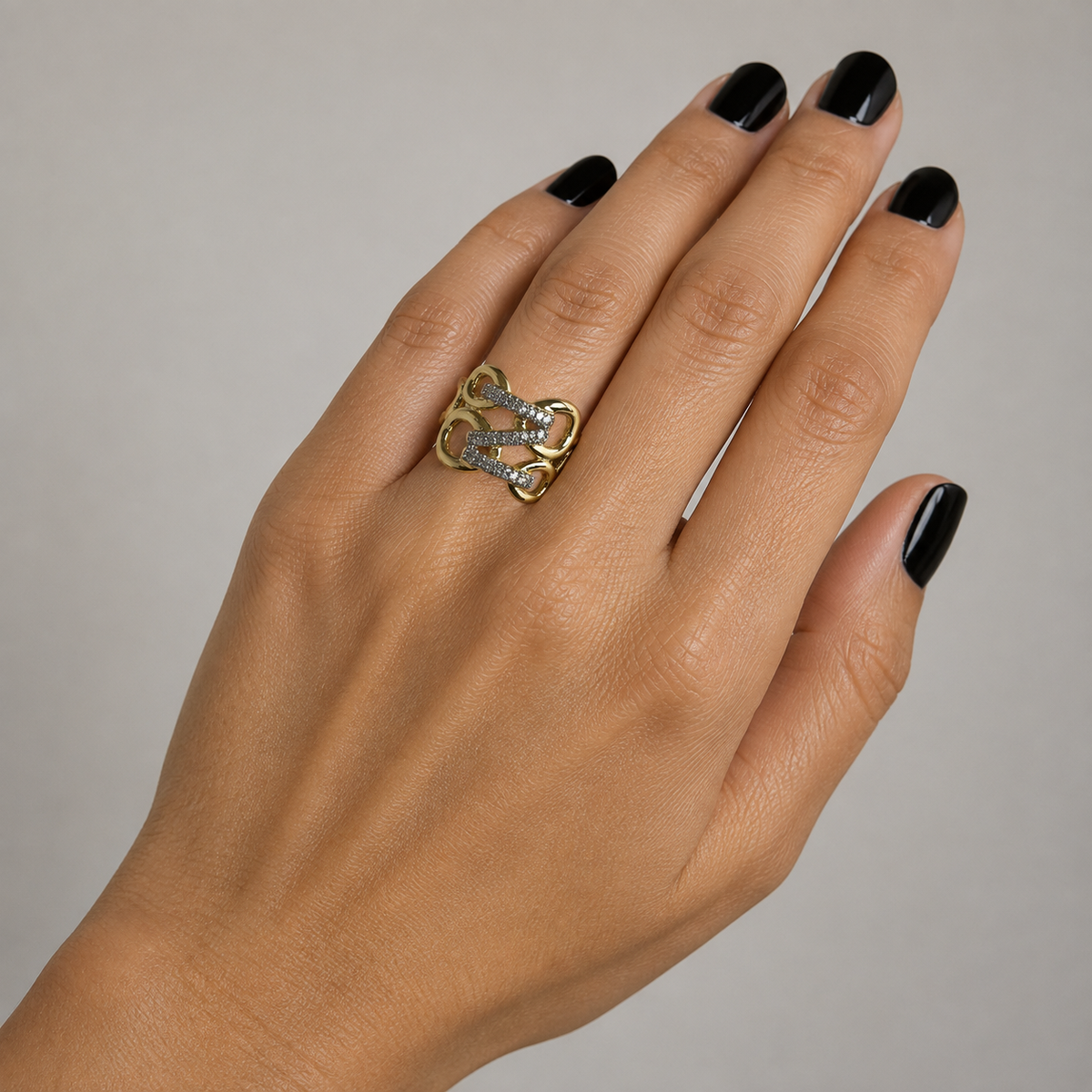 Crystal Link Statement Open Ring