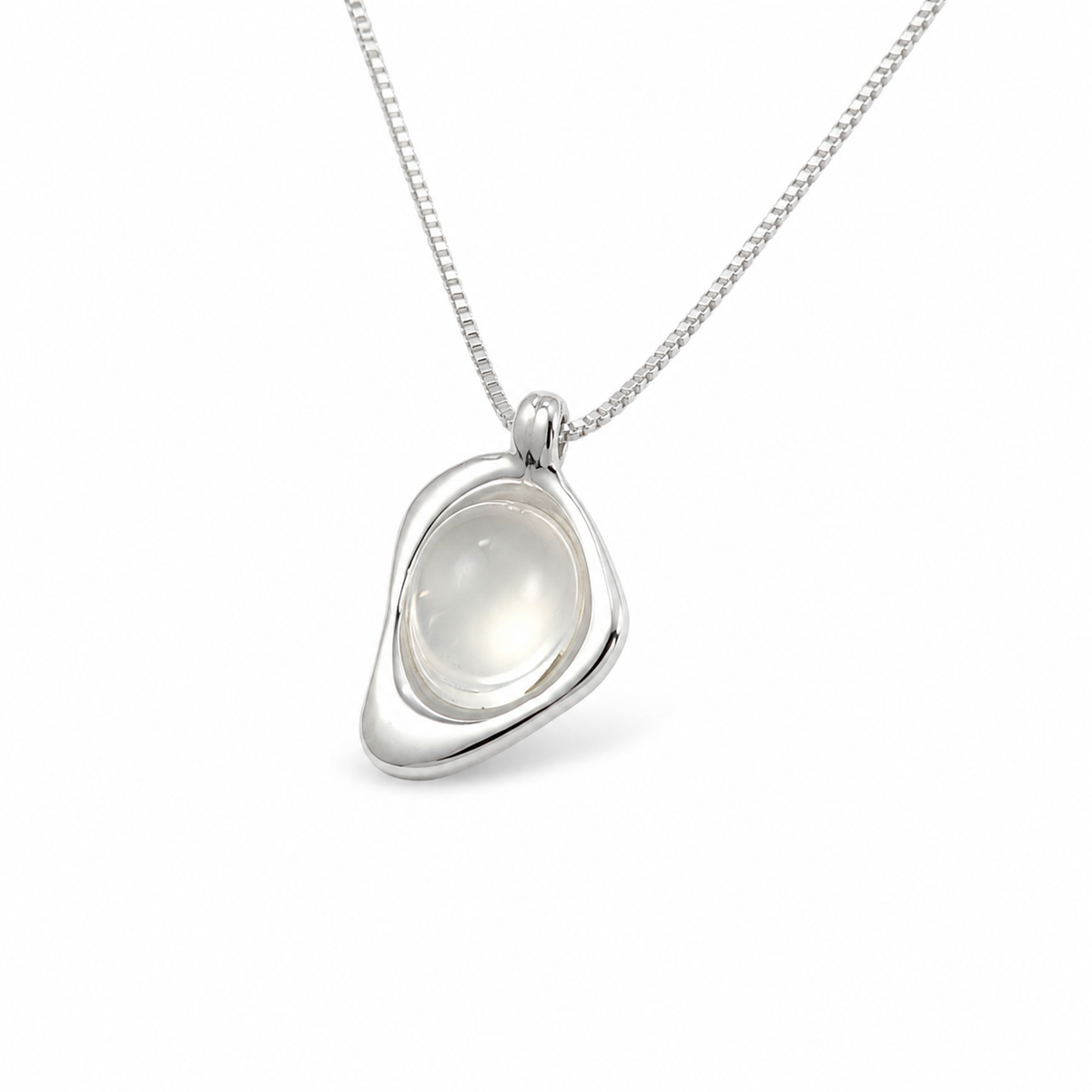 Milky Cabochon Pebble Pendant Necklace