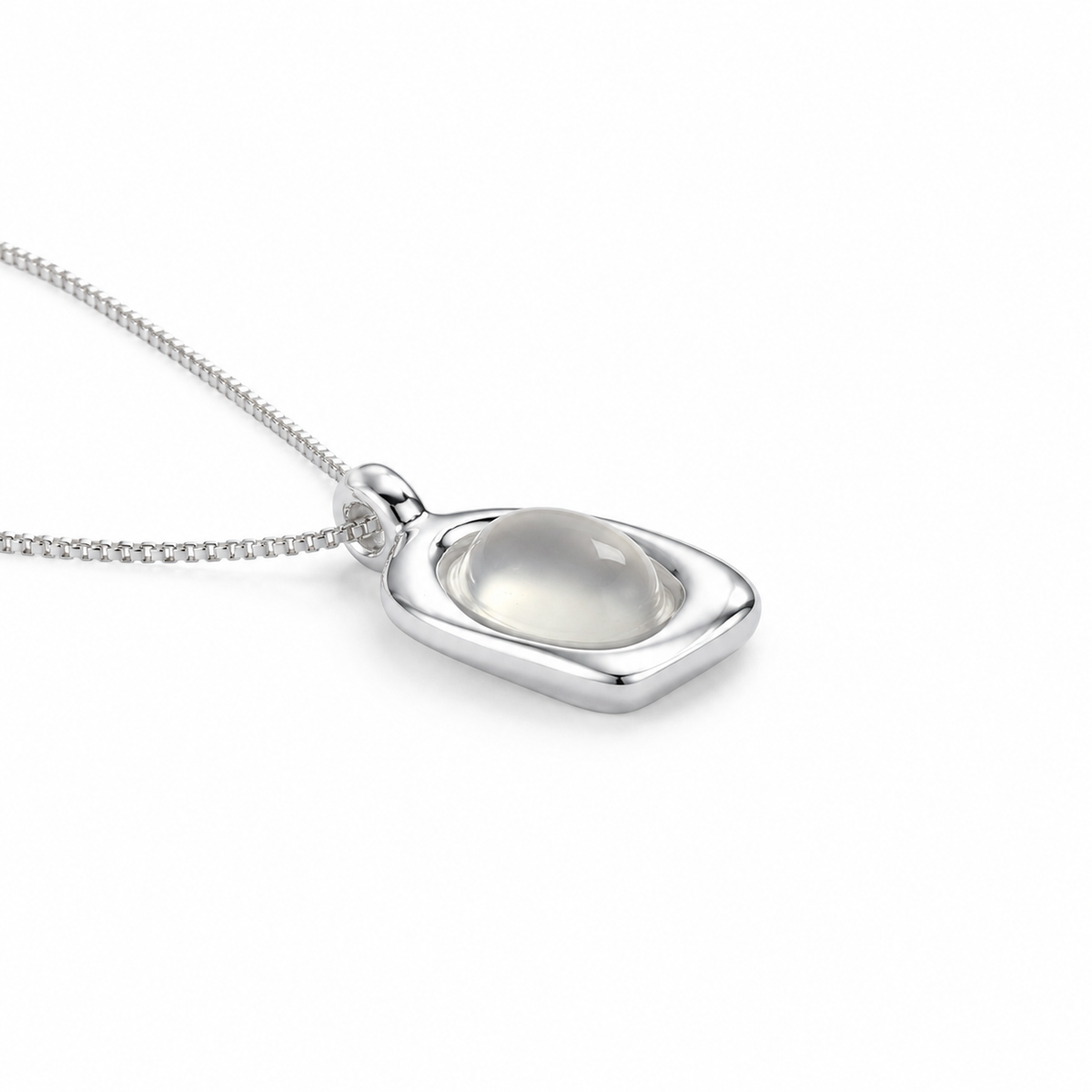 Milky Cabochon Pebble Pendant Necklace