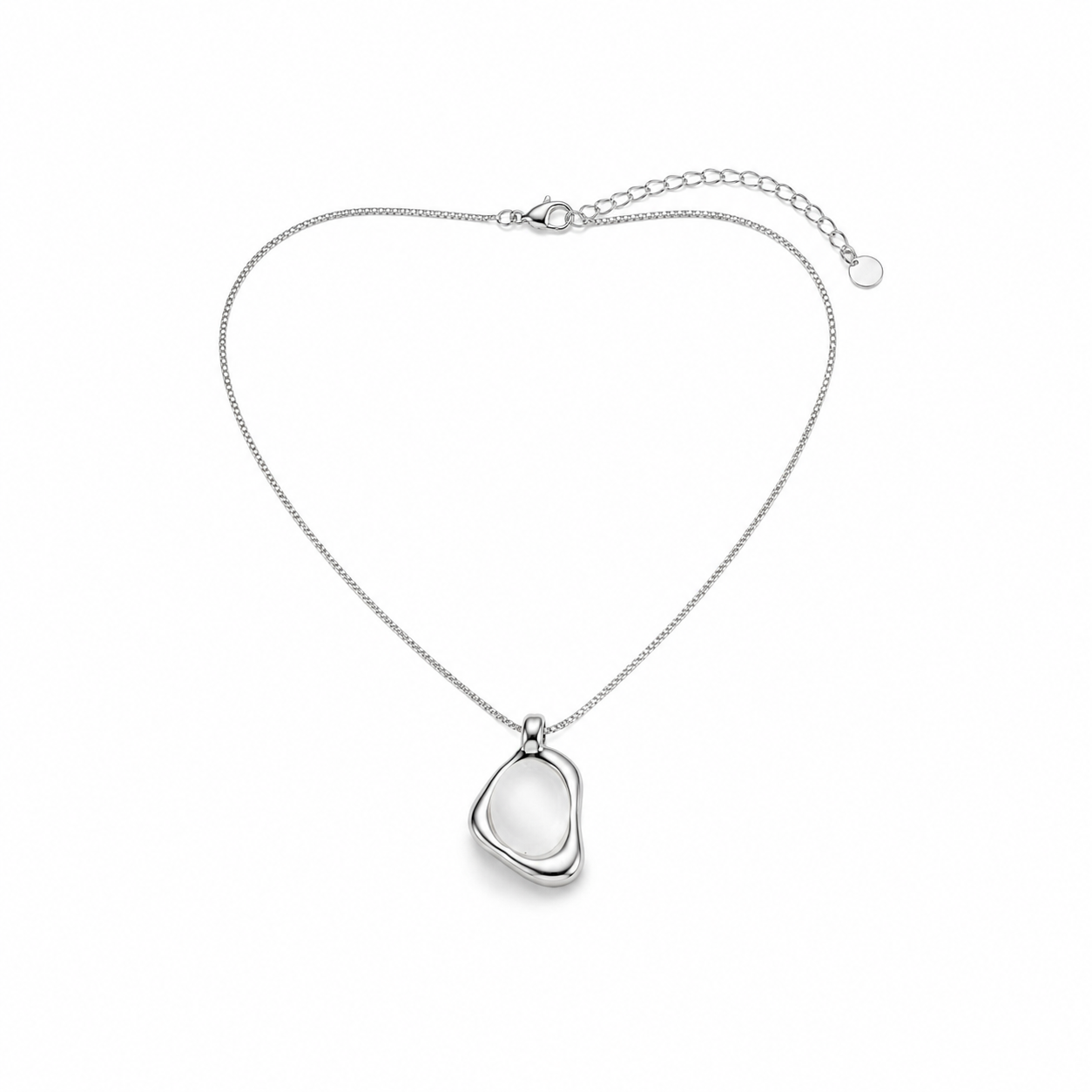 Milky Cabochon Pebble Pendant Necklace