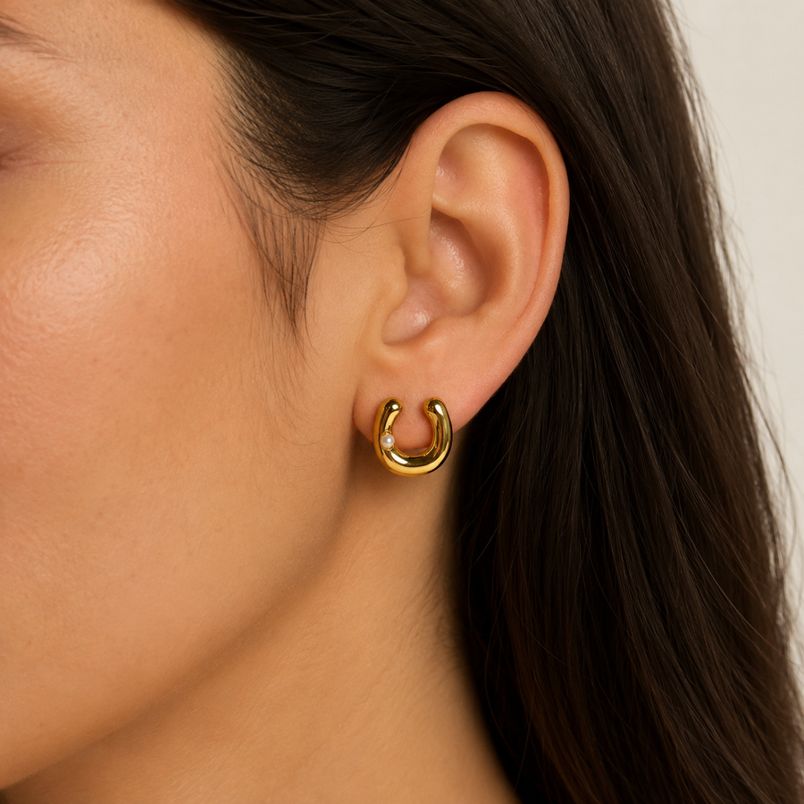 Pearl Open Hoop Earrings