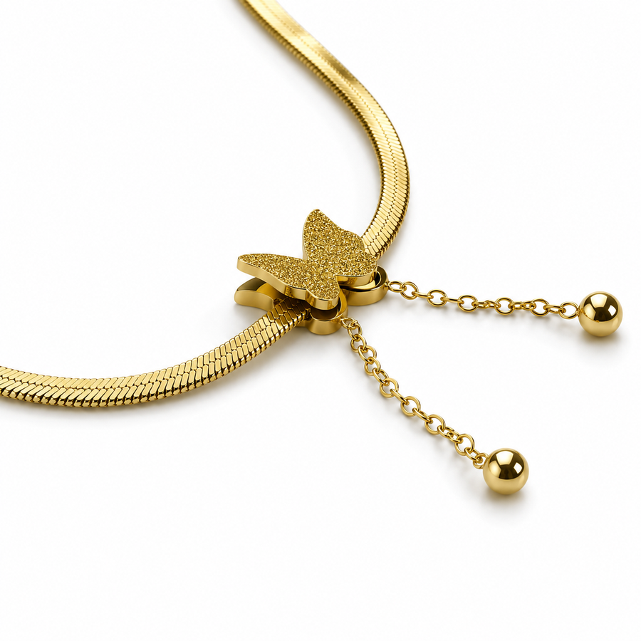 Crystal Butterfly Tassel Necklace