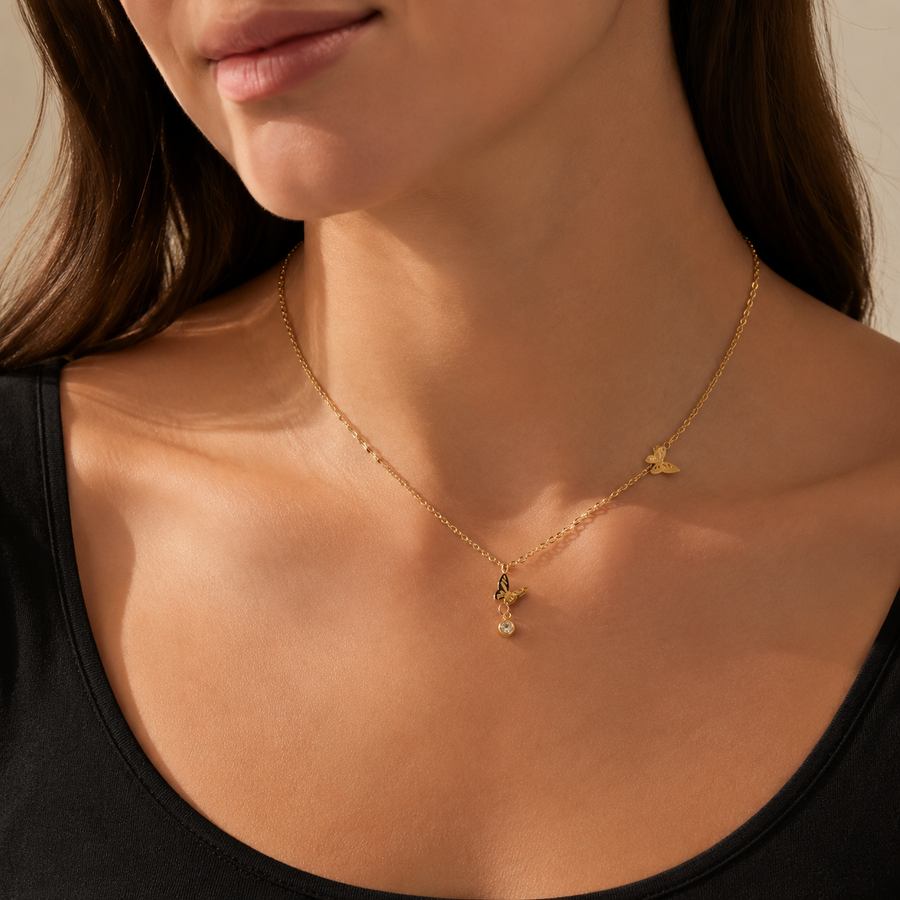 Crystal Butterfly Drop Necklace