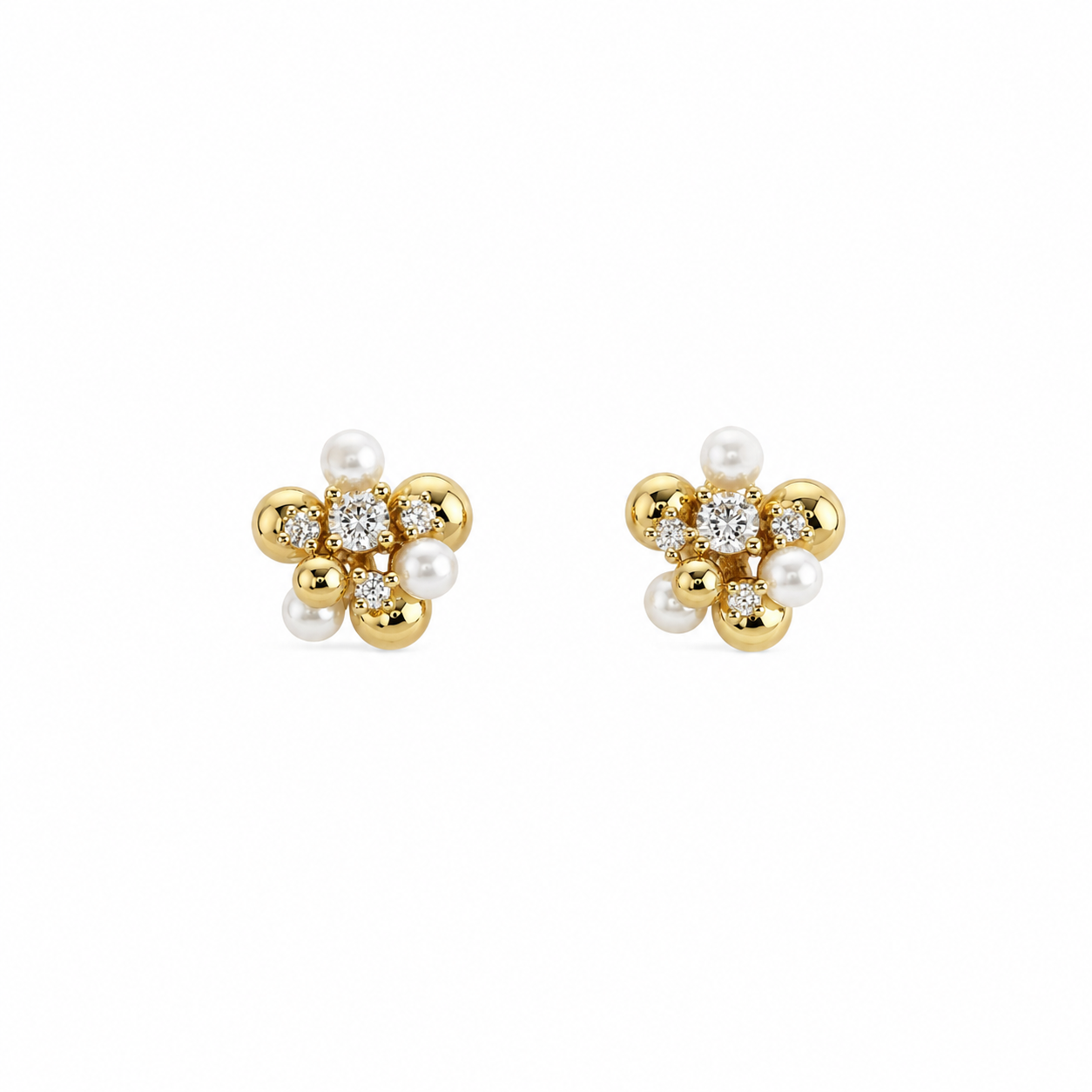 Crystal Pearl Cluster Stud Earrings