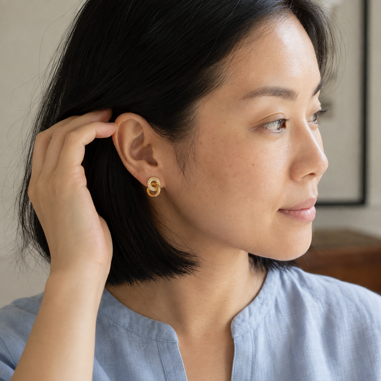 Crystal Double Circle Stud Earrings