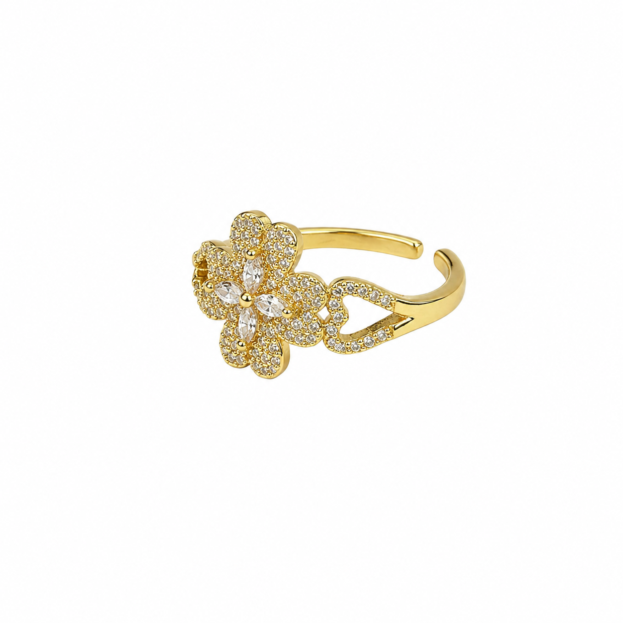 Crystal Floral Butterfly Open Ring