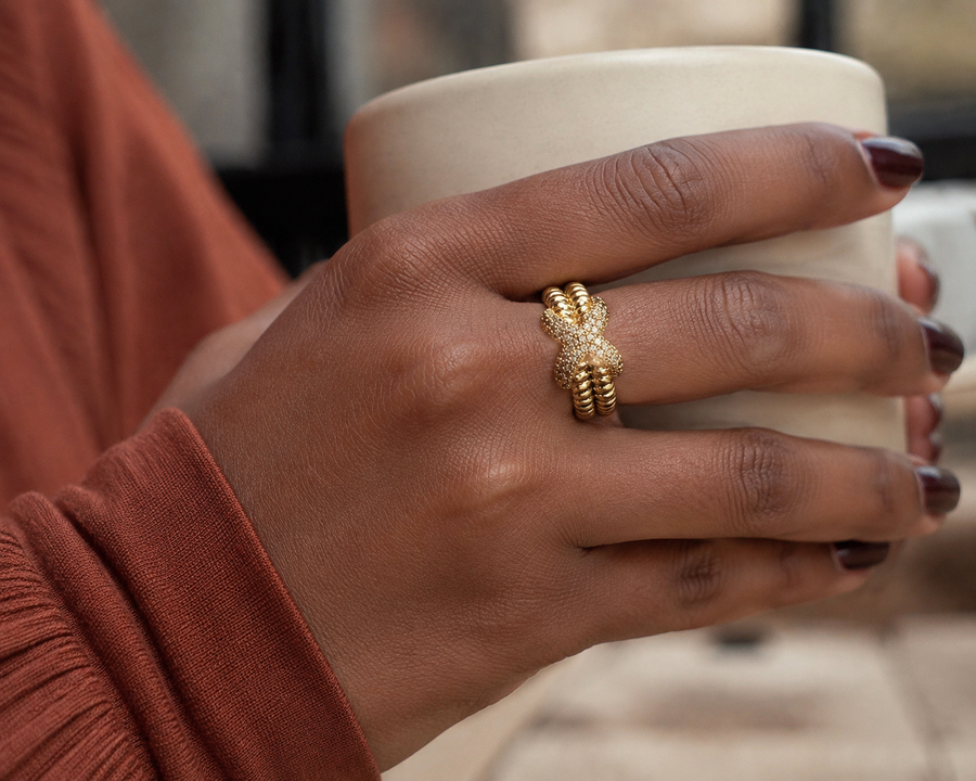 Crystal Bow Double Band Ring
