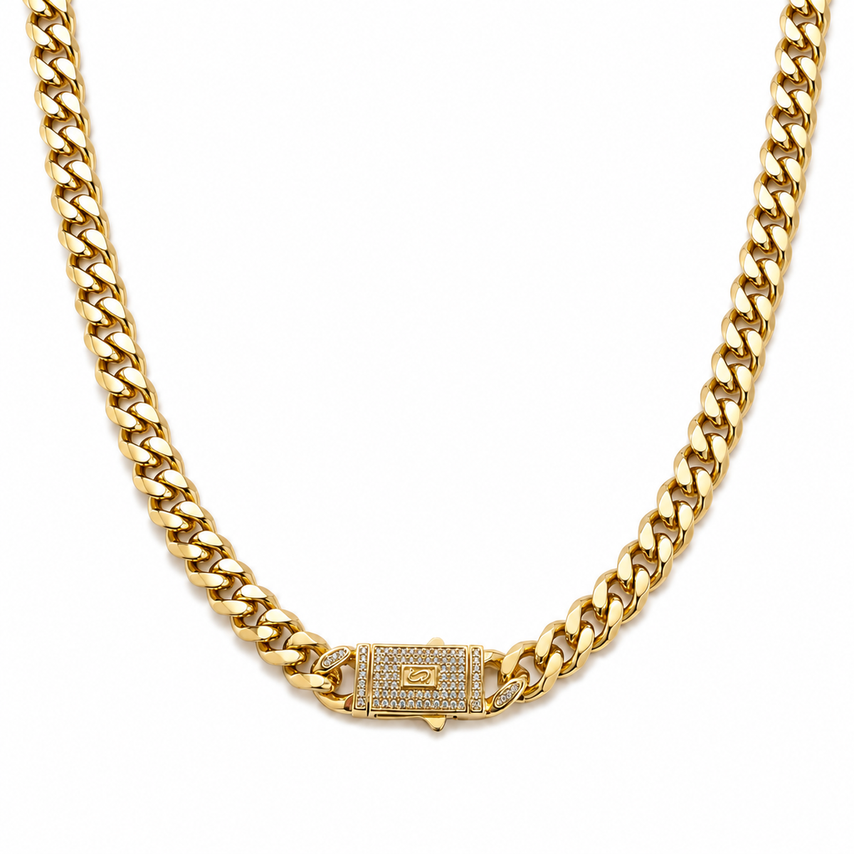 Crystal Box Clasp Cuban Link Necklace