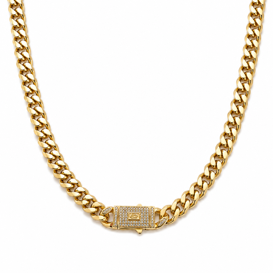 Crystal Box Clasp Cuban Link Necklace